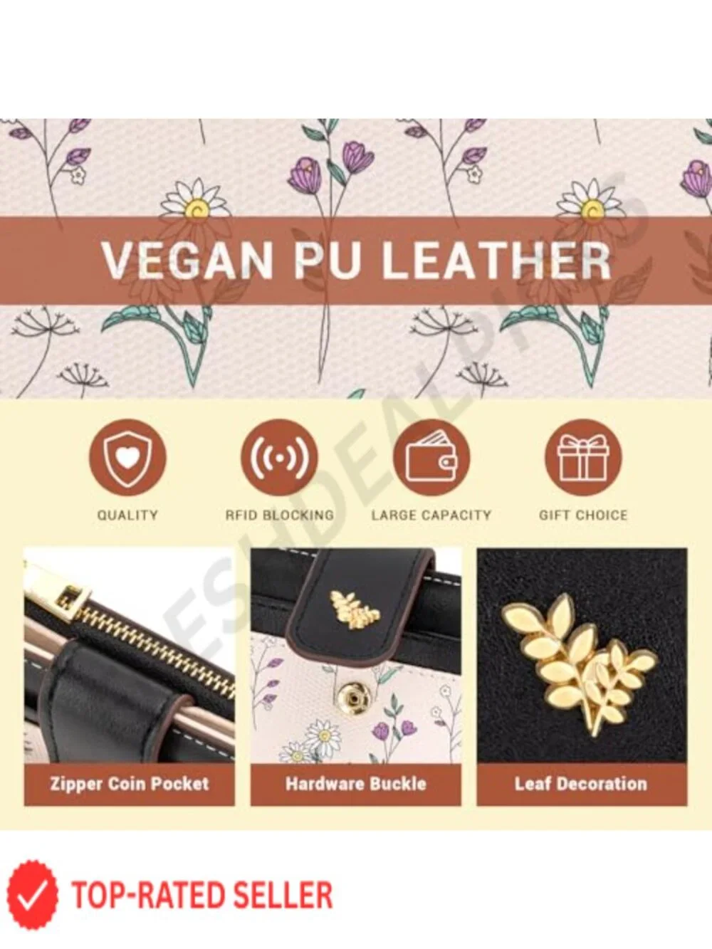 Women's Bifold Wallet with Coin Pocket PU Leather Card Holder